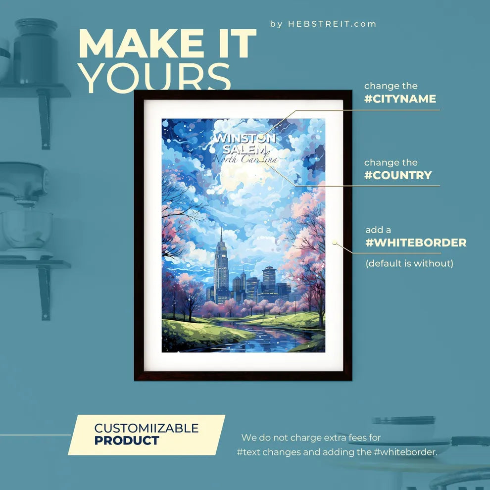 WinstonSalem North Carolina Skyline - A Full Moon Over A City - Customizable Travel Gift Default Title