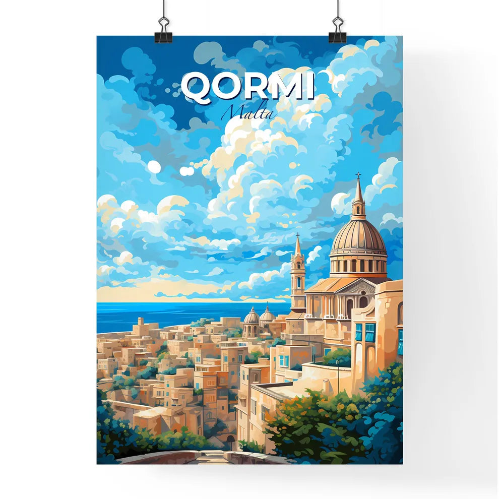 Qormi Malta Skyline - A City With A Dome And A Building With A Body Of Water - Customizable Travel Gift Default Title