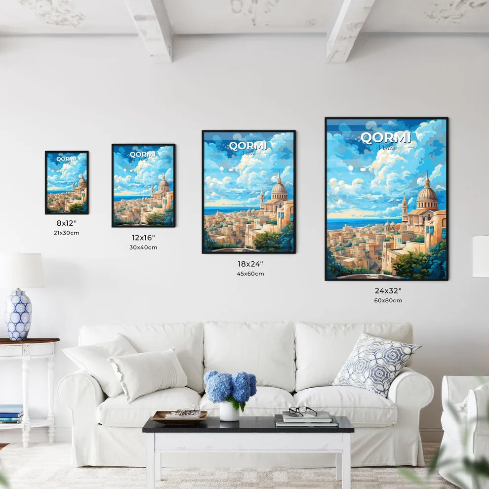 Qormi Malta Skyline - A City With A Dome And A Building With A Body Of Water - Customizable Travel Gift Default Title