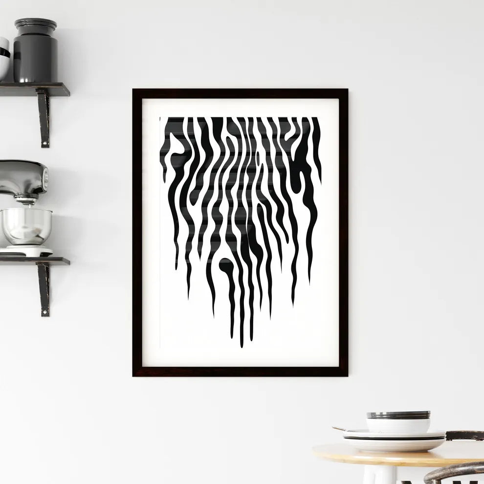 A Poster of linocut line art of a zebras str Framed Print