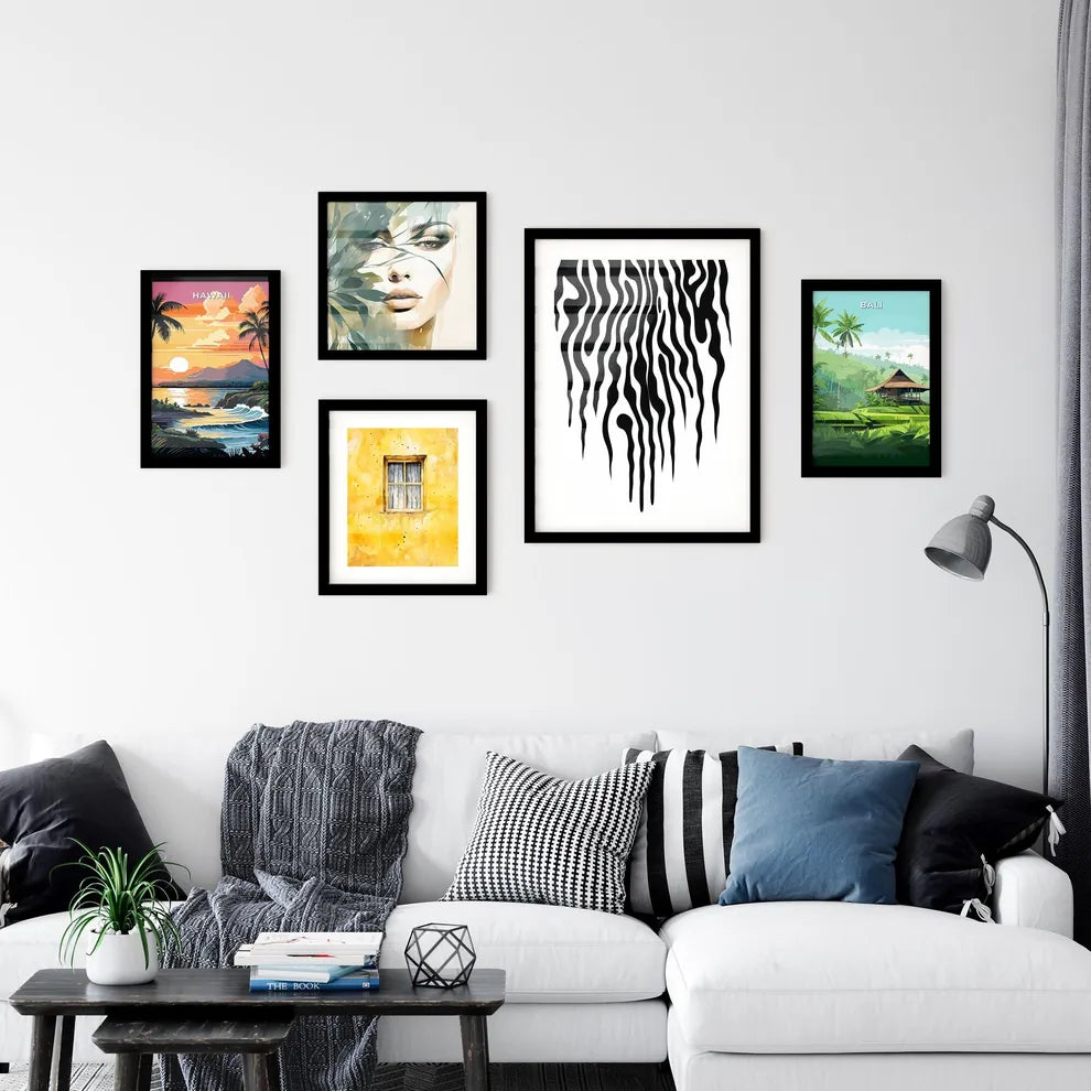 A Poster of linocut line art of a zebras str Wall Art