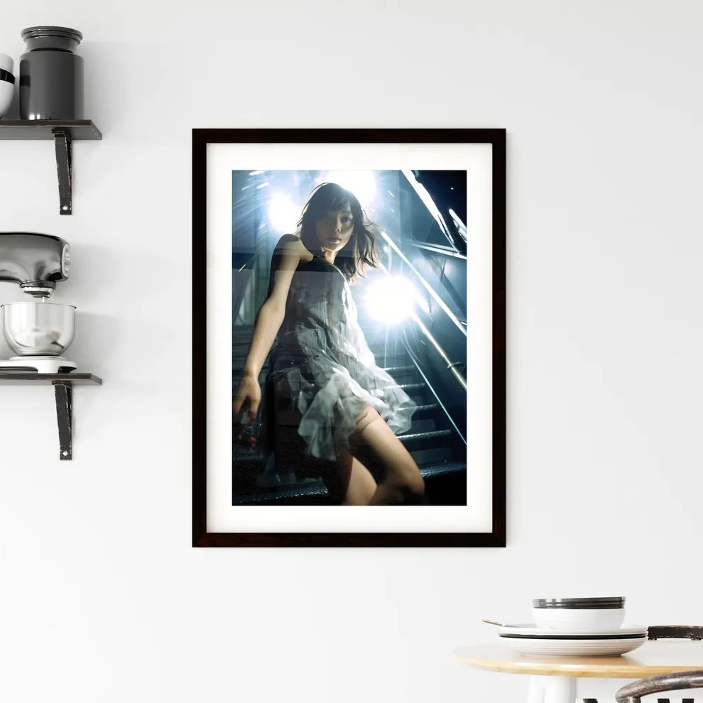 A Poster of A girl in a light dress - A Woma Framed Print