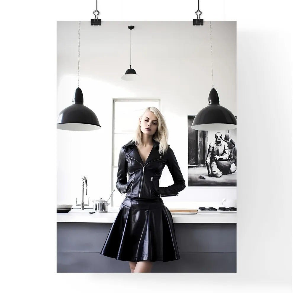 A Poster of leather goddess in a tres chic k Poster