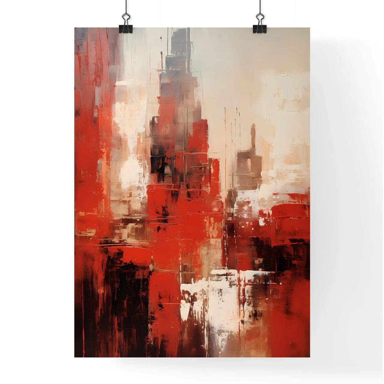 A Poster of a painting of cities in reds and browns - A Painting Of A City Poster