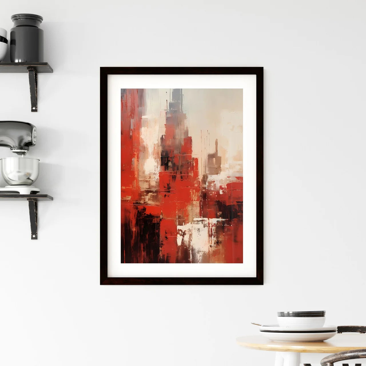 A Poster of a painting of cities in reds and browns - A Painting Of A City Custom Print