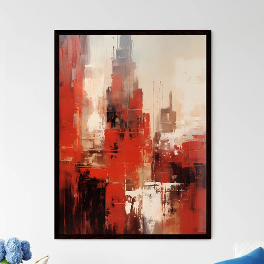 A Poster of a painting of cities in reds and browns - A Painting Of A City Framed Art