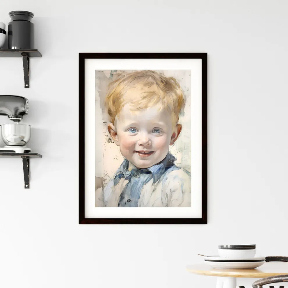 A Poster of beautiful baby with blue eyes sm Framed Print