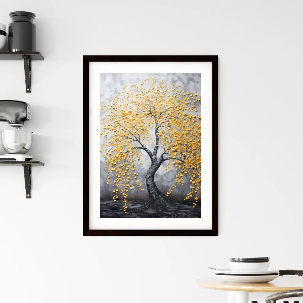 A Poster of an acrylic painting of a yellow  Framed Print