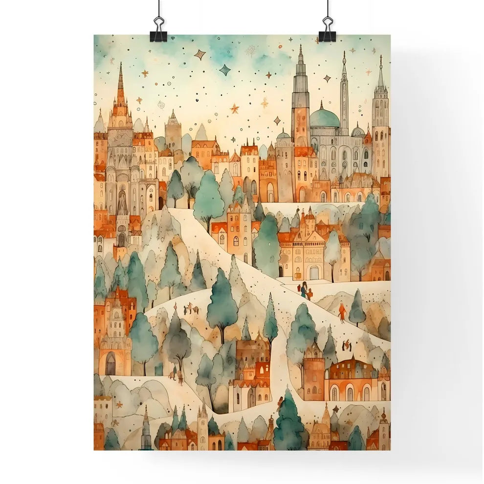 A Poster of christmas pattern background - A Painting Of A City Poster