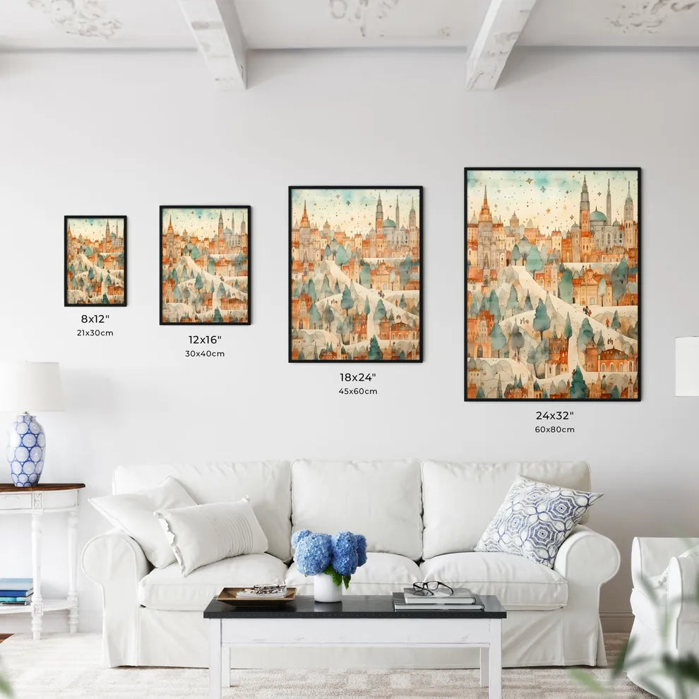 A Poster of christmas pattern background - A Painting Of A City Size Chart