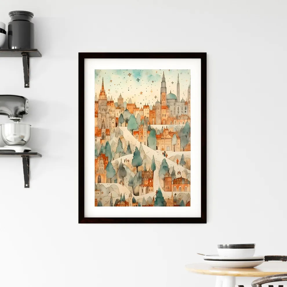 A Poster of christmas pattern background - A Painting Of A City Custom Print