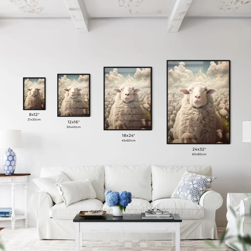 A Poster of un ciel avec des moutons qui tombent  Size Chart