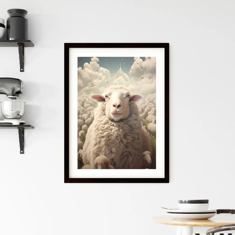 A Poster of un ciel avec des moutons qui tombent  Framed Print