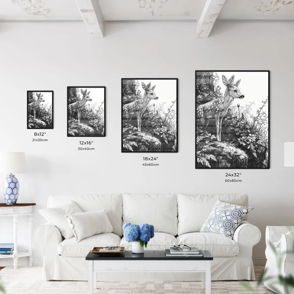 A Poster of deer in the woods  Size Chart