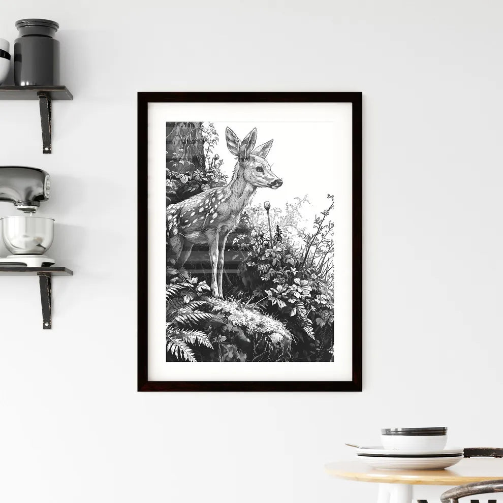 A Poster of deer in the woods  Framed Print