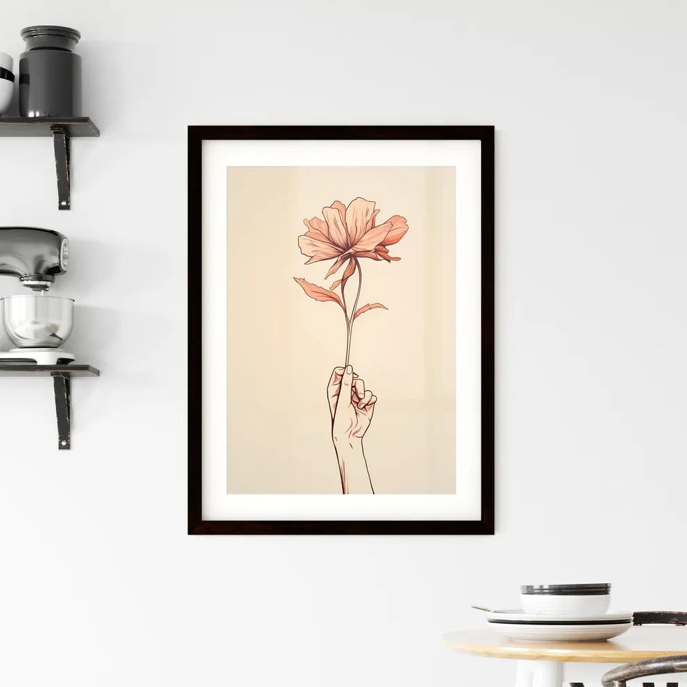 A Poster of hand holding a flower - A Hand H Framed Print