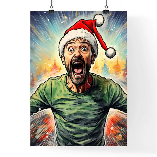 A Poster of happy suprised man wearing santa Poster