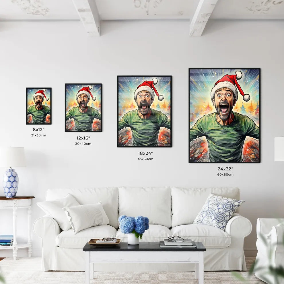 A Poster of happy suprised man wearing santa - Kitchen Hangings