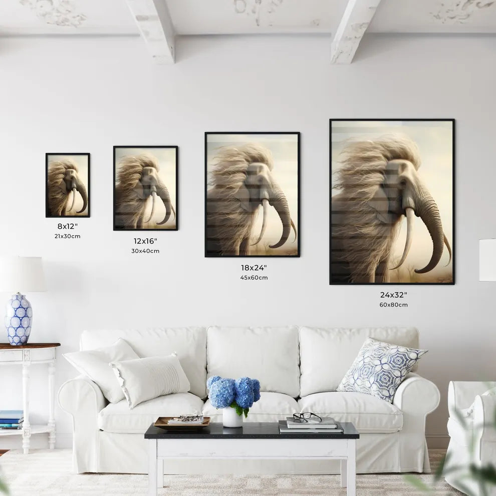 A Poster of An elephant covered with long slender hair  Size Chart