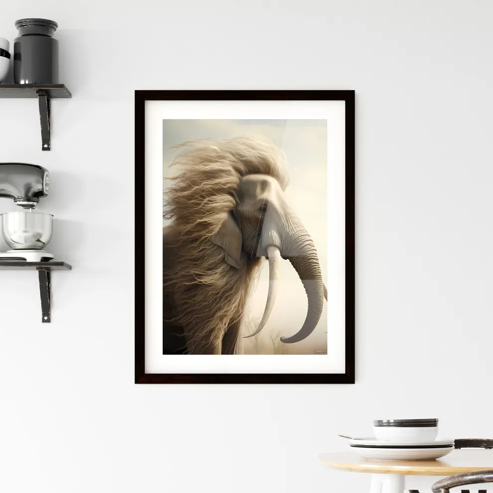 A Poster of An elephant covered with long slender hair  Framed Print