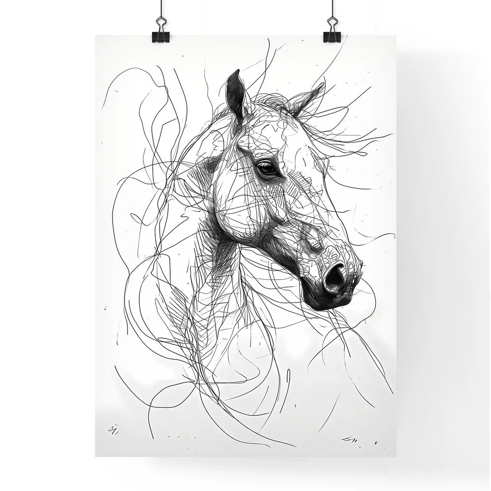 A Poster of a line art drawing of a horses face  Poster