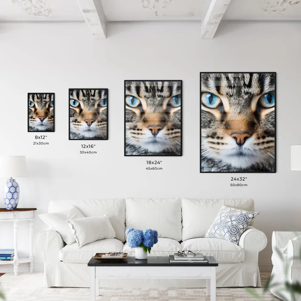 A Poster of A cat with one eye  Size Chart