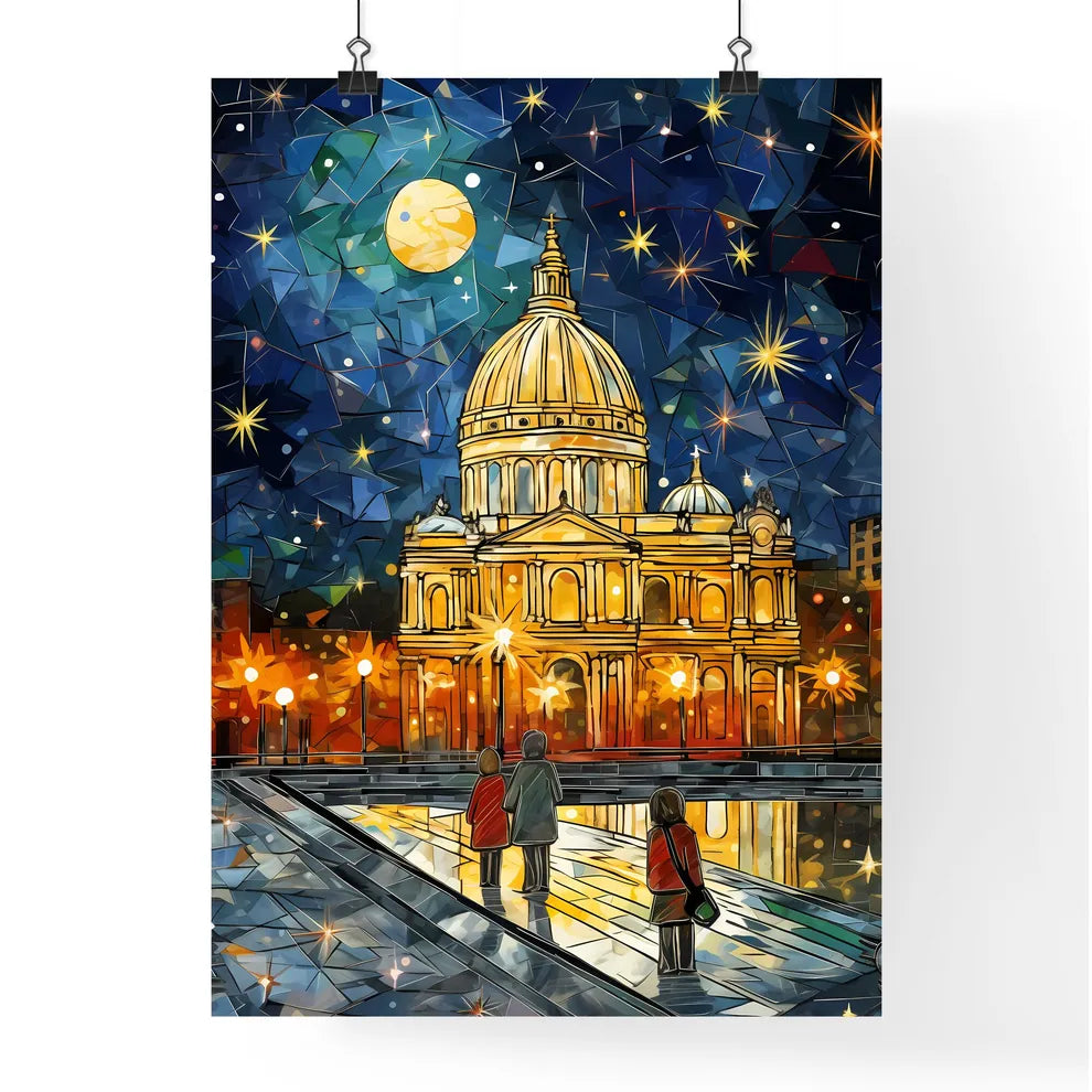 A Poster of adorable christmas illustration card - A Painting Of A Building With A Dome And A Moon Poster