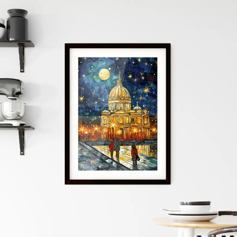 A Poster of adorable christmas illustration card - A Painting Of A Building With A Dome And A Moon Custom Print