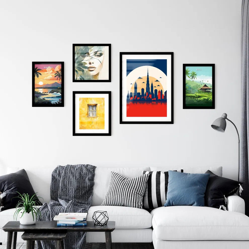 A Poster of minimalist Chicago skyline - A City Skyline With A Large Sun Behind It Interior Design