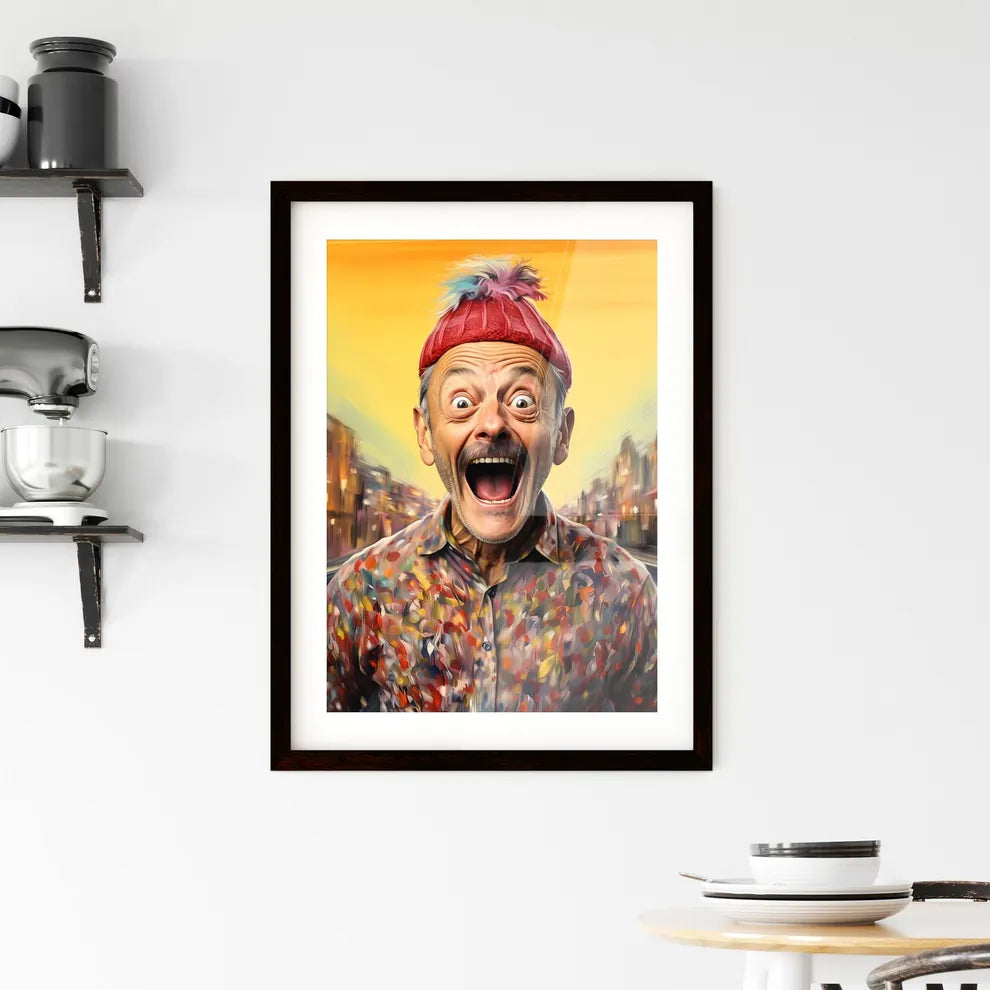 A Poster of happy suprised man wearing santa hat - A Man With His Mouth Open Default Title