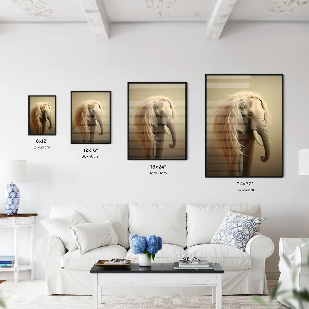 A Poster of An elephant covered with long slender hair  Size Chart