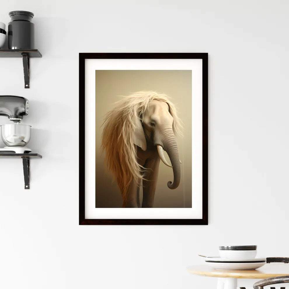 A Poster of An elephant covered with long slender hair  Framed Print