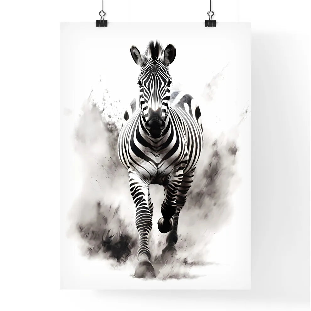 A Poster of A black and white zebra is running  Poster