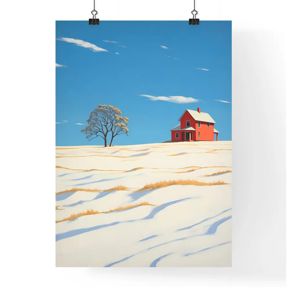 A Poster of prairie farmhouse buried in snow - A House In A Snowy Field Poster
