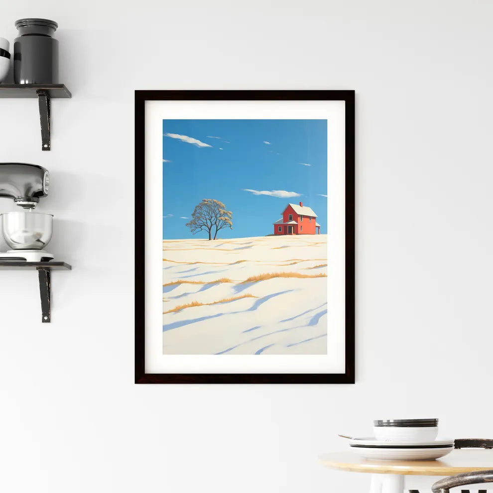 A Poster of prairie farmhouse buried in snow - A House In A Snowy Field Custom Print