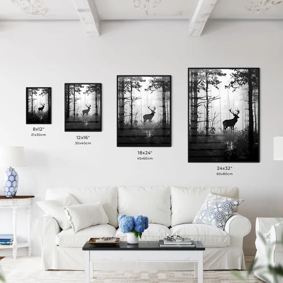 A Poster of deer in the woods  Size Chart