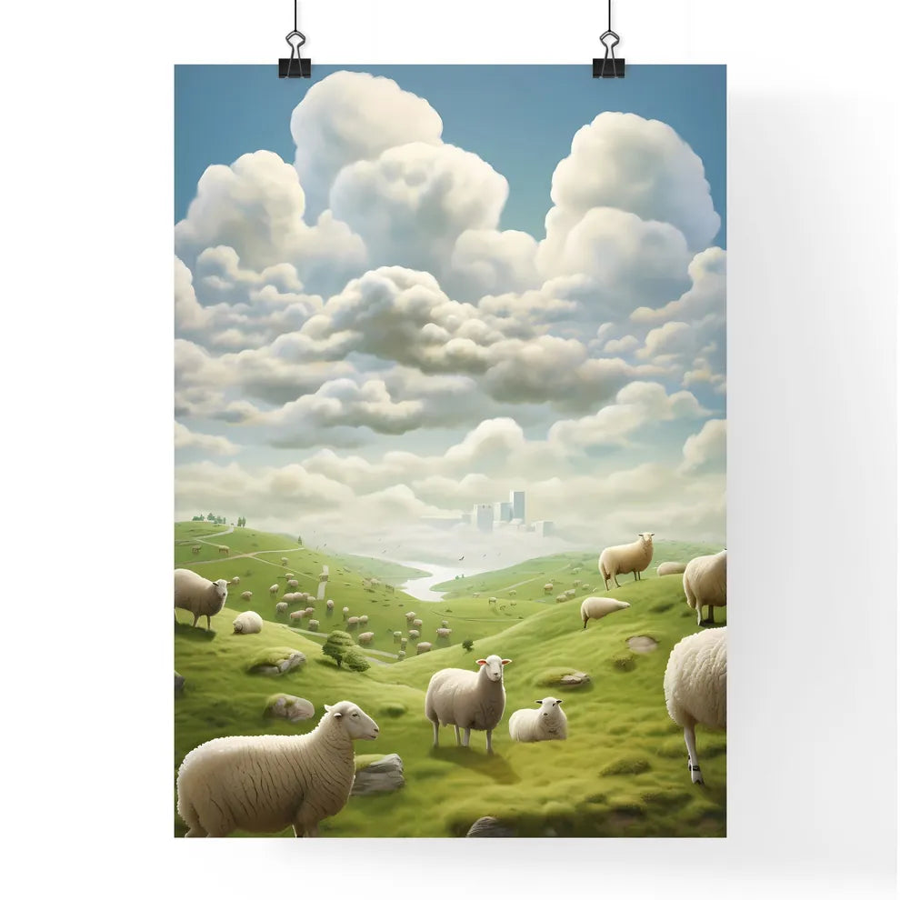 A Poster of un ciel avec des moutons qui tombent  Poster