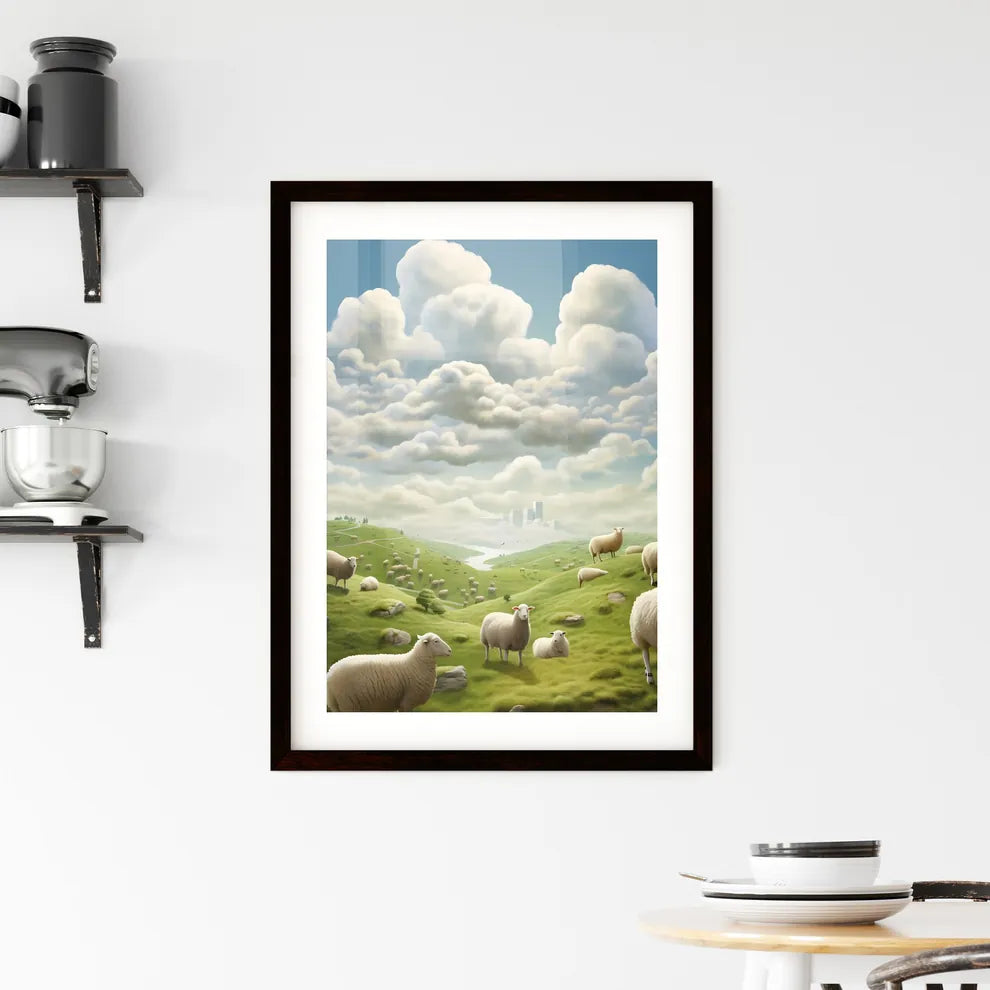 A Poster of un ciel avec des moutons qui tombent  Framed Print