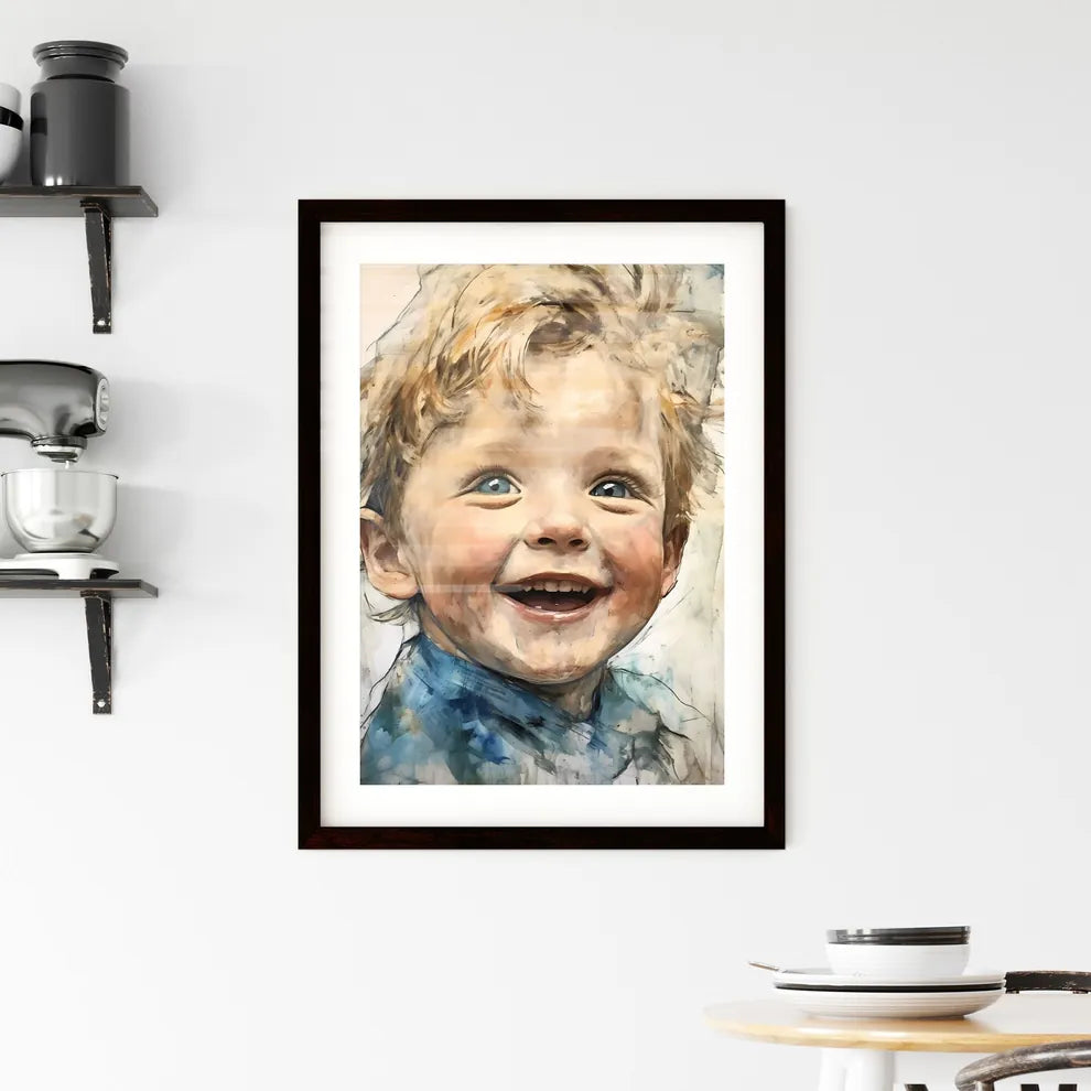 A Poster of beautiful baby with blue eyes sm Framed Print
