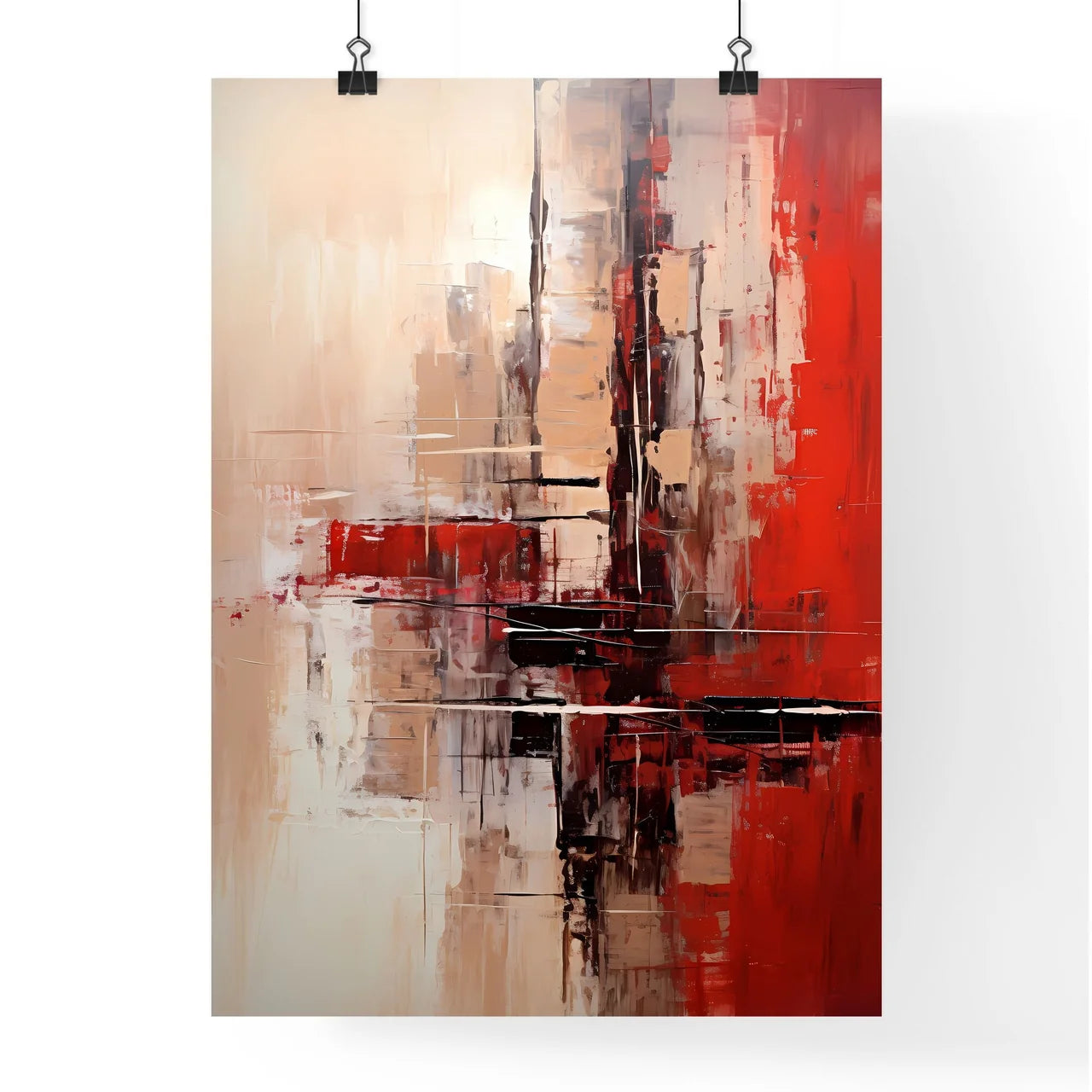 A Poster of a painting of cities in reds and Poster