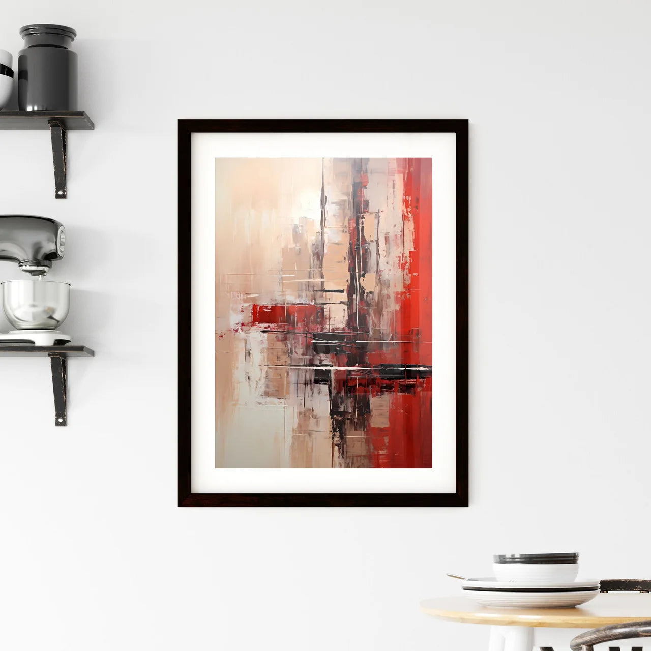 A Poster of a painting of cities in reds and Framed Print