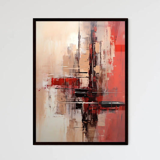 A Poster of a painting of cities in reds and - Framed Art Print