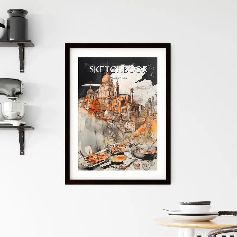 A Poster of tika masala food drawing sketchbook art - A Painting Of A City With A Large Building And A Large Dome Custom Print