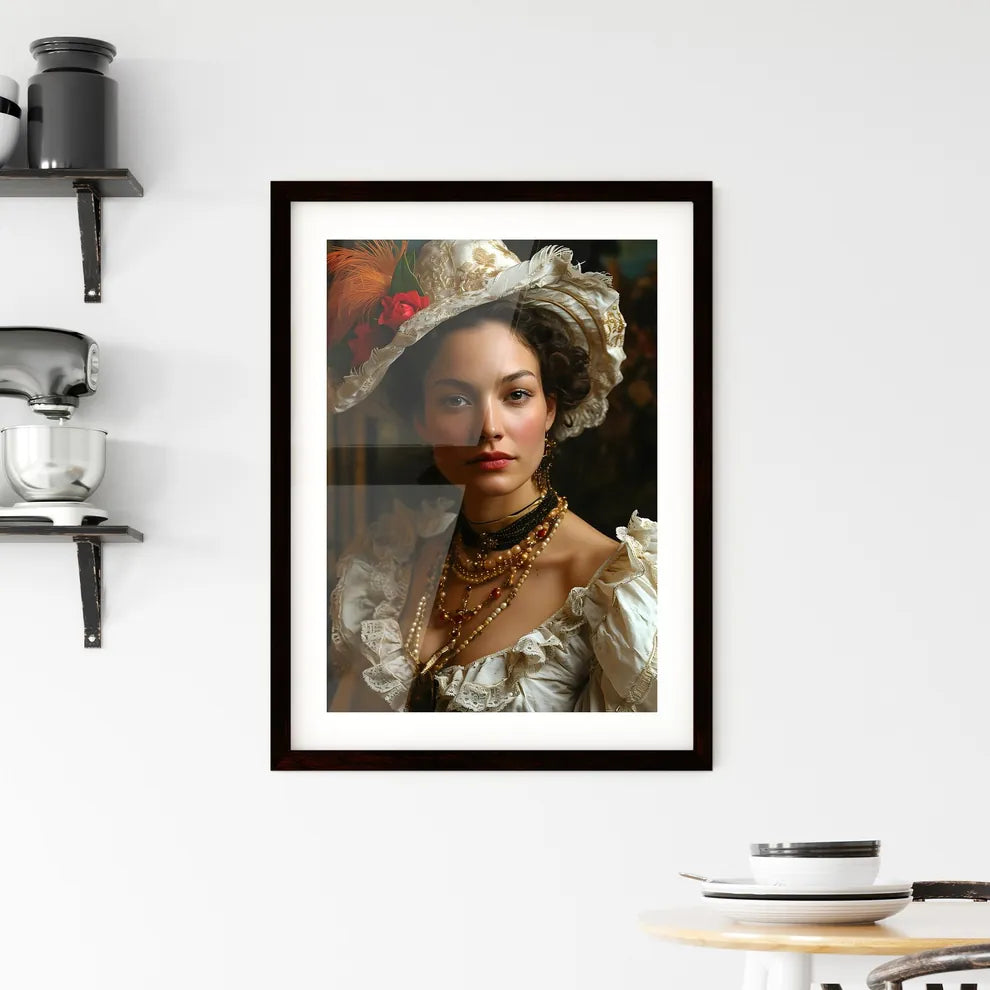 A Poster of a woman with feathers - A Woman  Framed Print