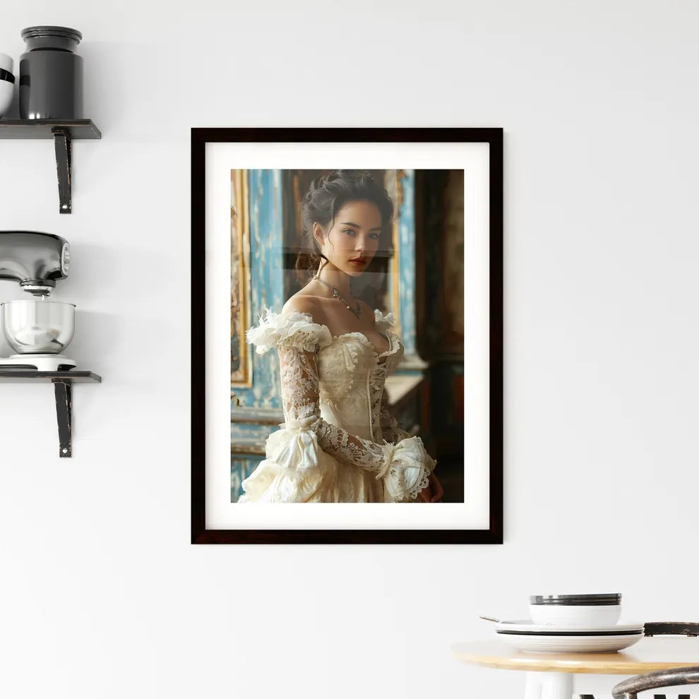 A Poster of a woman with feathers - A Woman  Framed Print