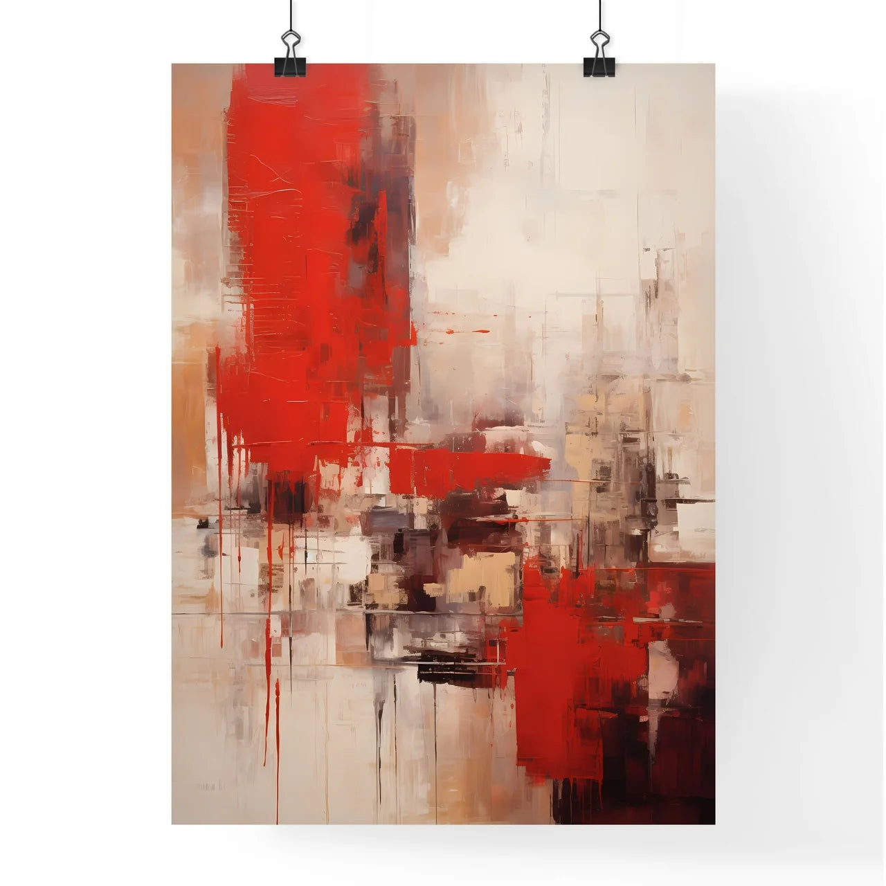 A Poster of a painting of cities in reds and Poster