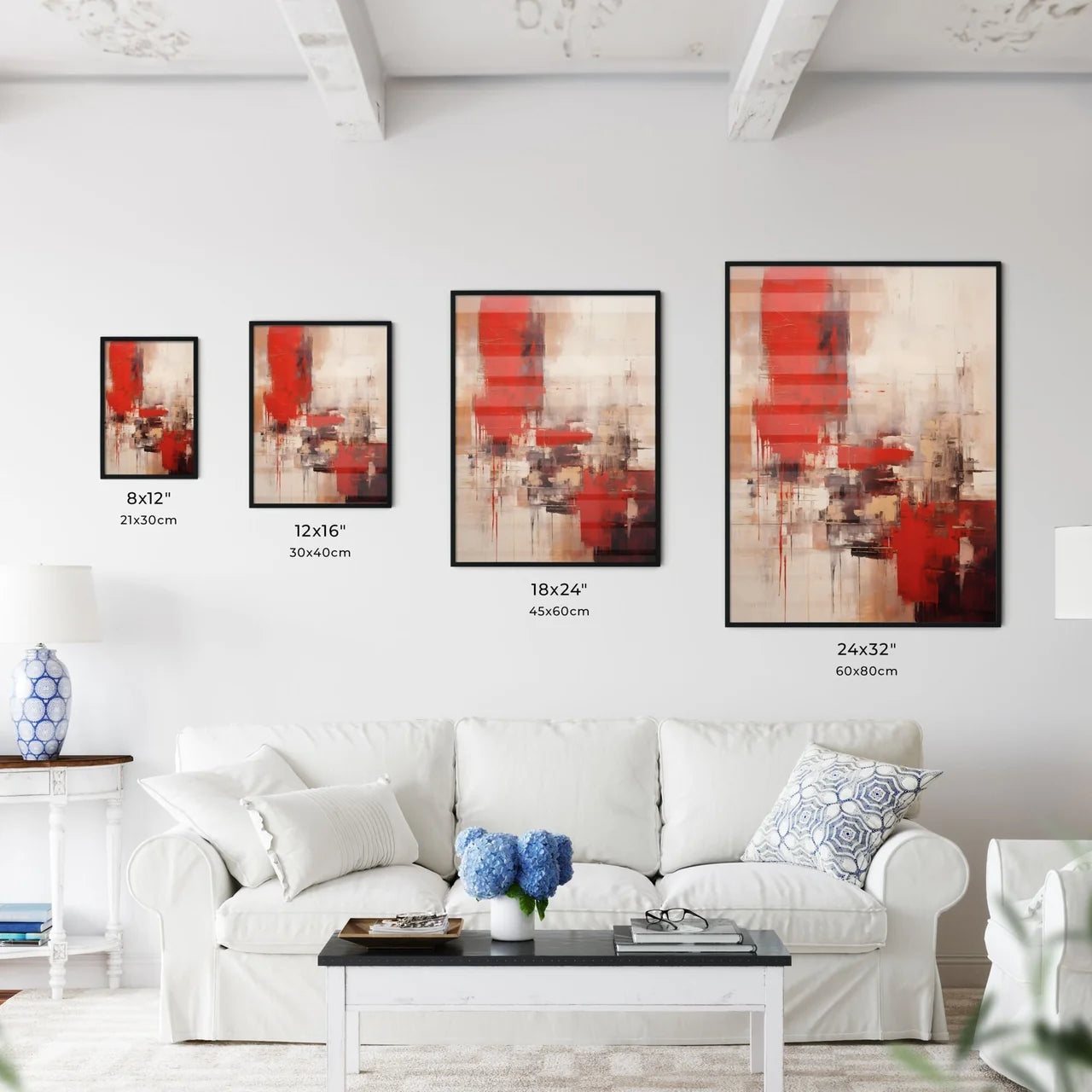 A Poster of a painting of cities in reds and - Kitchen Hangings