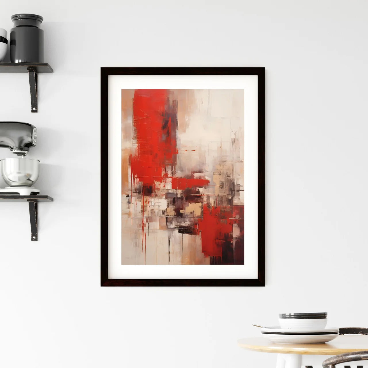 A Poster of a painting of cities in reds and Framed Print