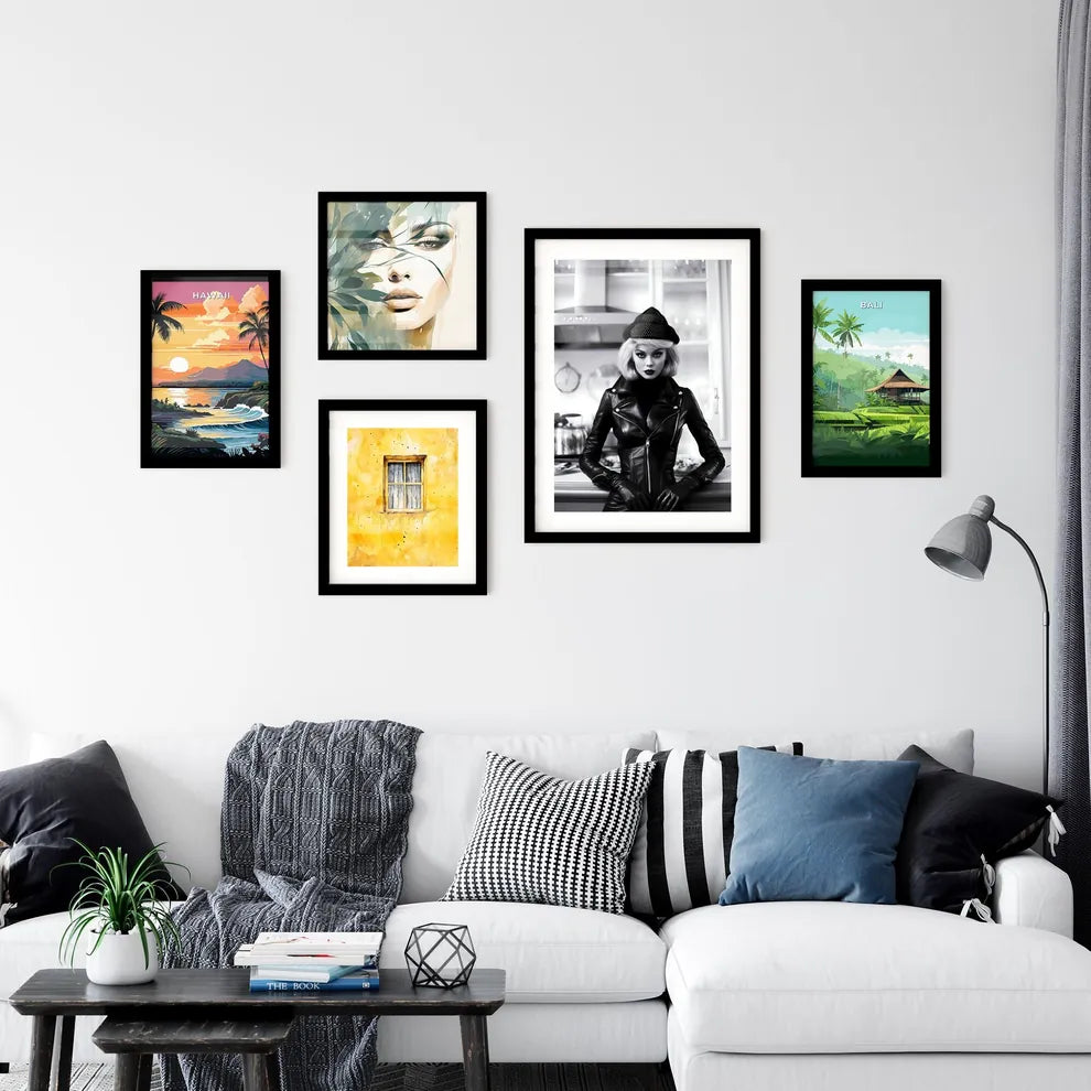 A Poster of leather goddess in a tres chic kitchen  Art Print
