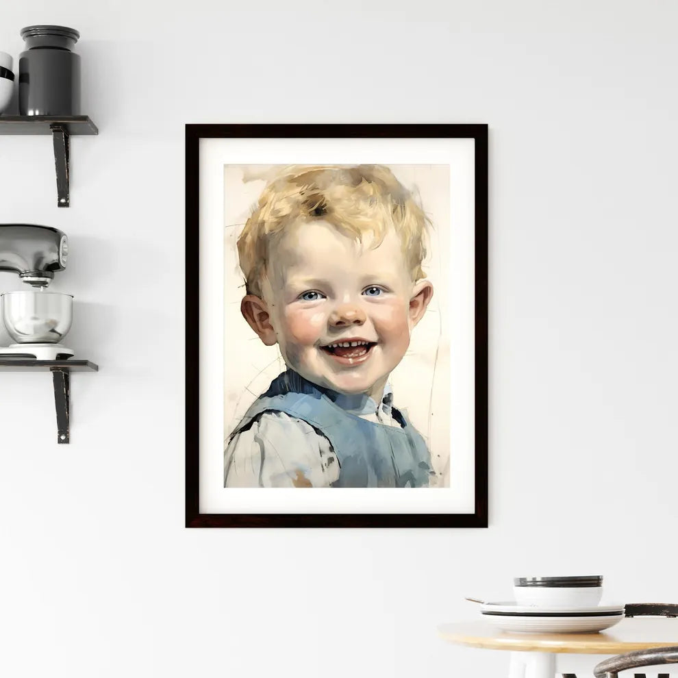 A Poster of beautiful baby with blue eyes sm Framed Print